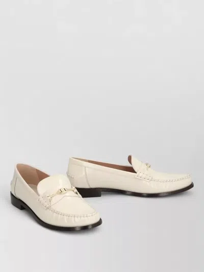 FERRAGAMO LOAFERS METAL ACCENT ROUND TOE STITCHING