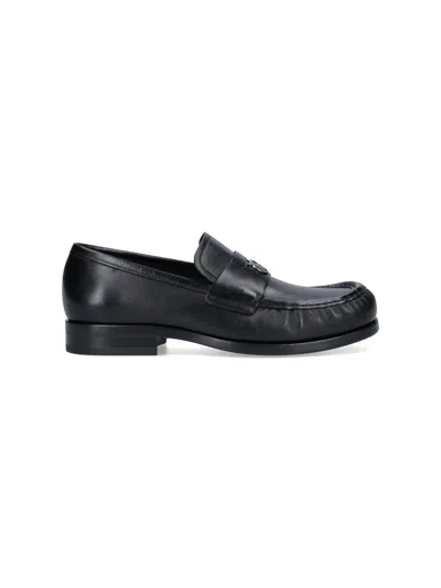 Ferragamo Man Penny Loafer With Gancini Ornament In Black