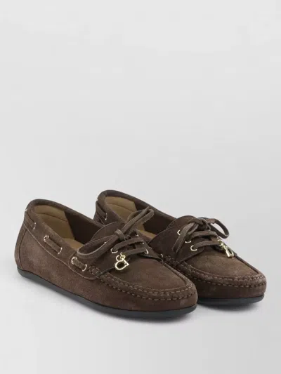 Ferragamo Loafers Slippers Bow Detail Metal Eyelets Rubber Sole In Brown