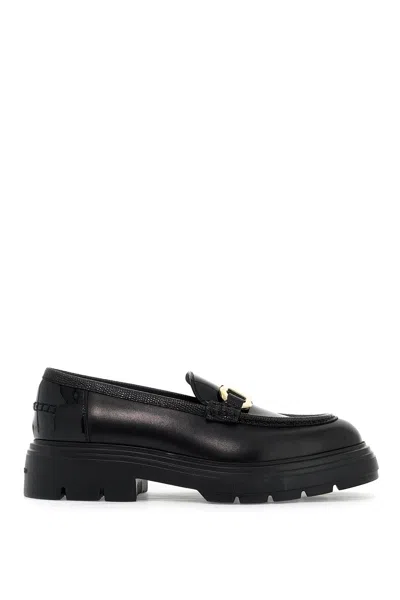 Ferragamo 20mm Brooke Brushed Leather Loafers In Black