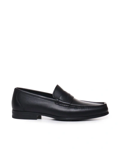 Ferragamo Loafers With Embossed Logo In Black