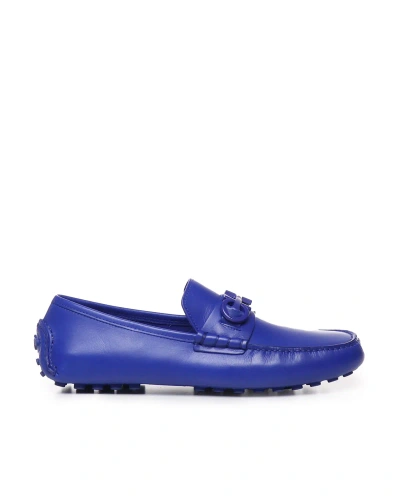 Ferragamo Loafers With Gancini Driver Plaque In Blue