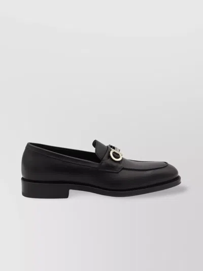 Ferragamo Loafers With Gold-tone Hardware And Round Toe In Black