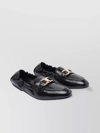 Ferragamo Loafers With Golden Buckle Detail In Black