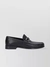Ferragamo Textured Black Leather Loafers With Metallic Bit Detail In Black