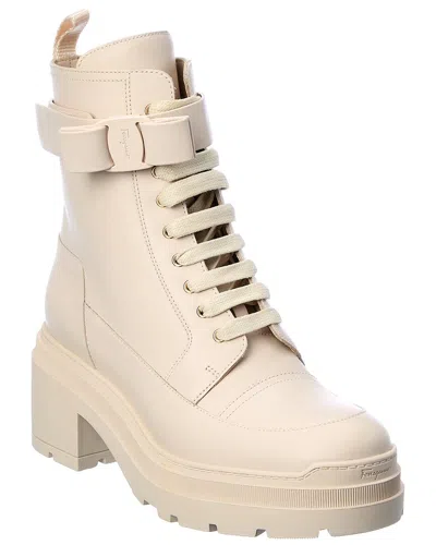 Ferragamo Lober Leather Biker Boot In White