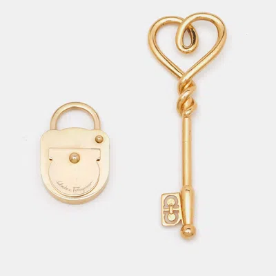 Pre-owned Ferragamo Lock And Key Gold Tone Pendant