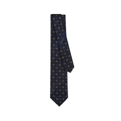 Ferragamo Loghie Gancini Monogram Silk Tie In Blue