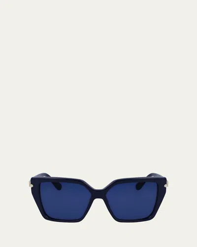 Ferragamo Logo Acetate & Metal Butterfly Sunglasses In Blue Navy