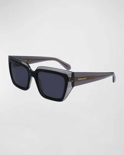 Ferragamo Logo Acetate Butterfly Sunglasses In Black