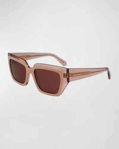 Ferragamo Logo Acetate Butterfly Sunglasses In Brown