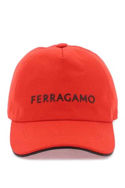 Ferragamo Baseball Cap With Brand Name In Red