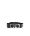 Ferragamo Black And Brown Gancini Reversible Leather Belt In Black