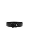 Ferragamo Gancini Embossed Leather Belt In Black