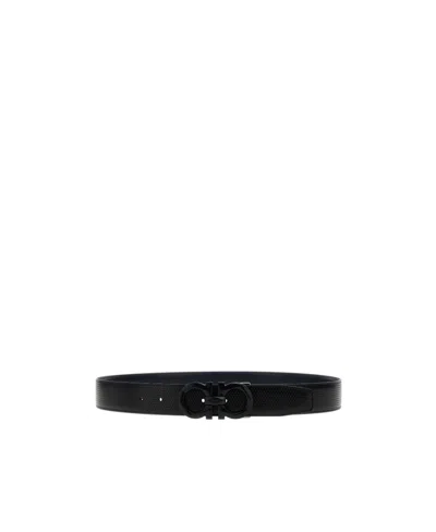 Ferragamo Reversible And Adjustable Gancini Belt In Schwarz