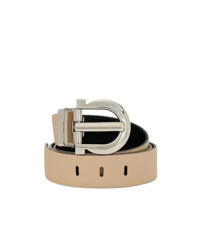 Ferragamo Logo Belt In Nude