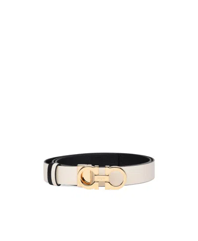 Ferragamo Gancini Leather Reversible Belt In White