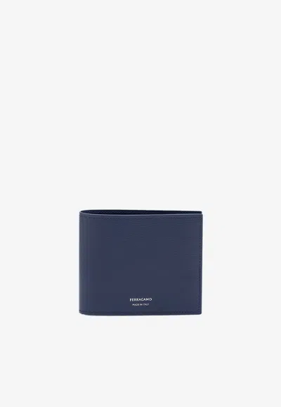 Ferragamo Logo Bi-fold Leather Wallet In Midnight Blue