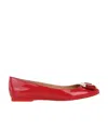 Ferragamo Varina Patent Leather Bow Ballerina Flats In Red