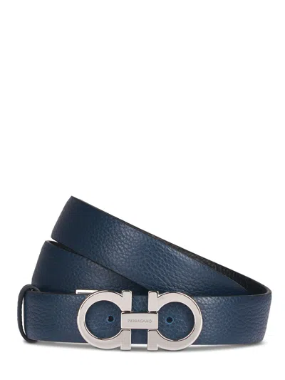 Ferragamo Logo Buckle Belt In Blue