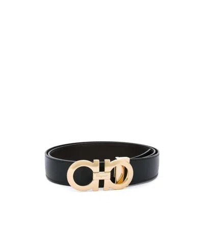 Ferragamo Double-sided Adjustable Gancini Belt In Black
