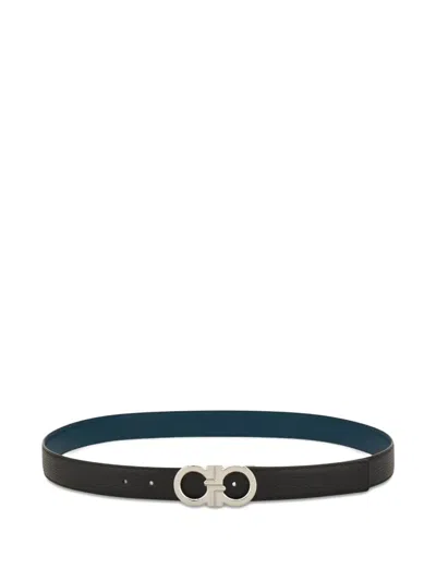 Ferragamo Double-adjustable Calf Leather Belt With Distinctive Buckle In Green