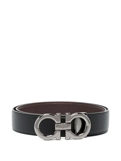 Ferragamo Gancini Reversible Leather Belt In Green