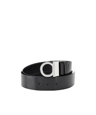 Ferragamo Logo Buckle Belt In Black