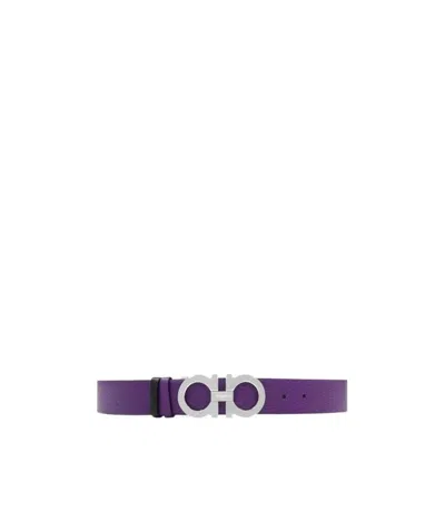Ferragamo Logo Buckle Belt In Purple