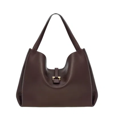 Ferragamo Logo Buckle Large Handbag In Black