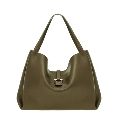 Ferragamo Logo Buckle Large Handbag In Green