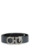 Ferragamo Gancini Reversible Leather Belt In Blue