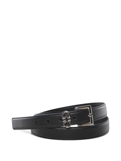 Ferragamo Logo Buckle Leather Belt In Black