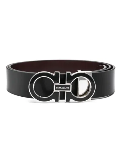 Ferragamo Logo-buckle Leather Belt In Black