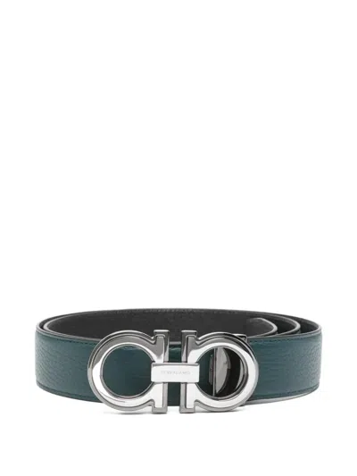 Ferragamo Logo Buckle Leather Belt In Blue