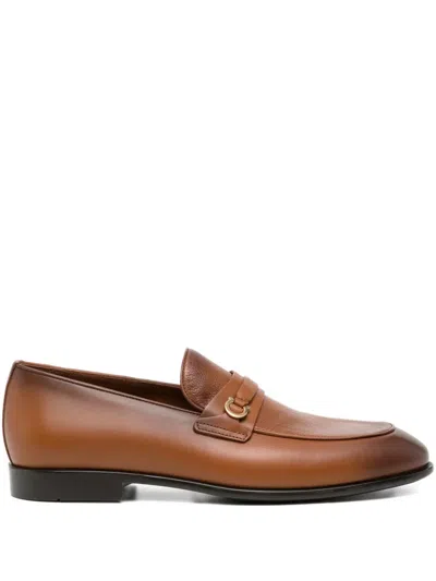 Ferragamo Logo-buckle Leather Loafers In Brown