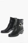 Ferragamo Logo Buckle Shady Leather Booties 4cm