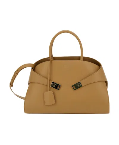 Ferragamo Logo Buckle Shoulder Bag In Beige