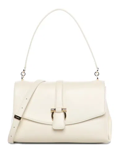 Ferragamo Leather Shoulder Bag With Flap Shoulder Bags White