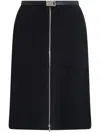 Ferragamo Stretch Wool Blend Skirt With Belted Waist In Black
