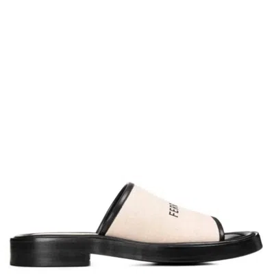 Ferragamo Logo Canvas Slide Sandals, Size 7 C In Neutral