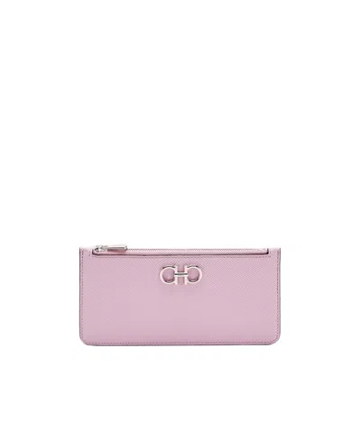 Ferragamo Gancini Zipped Leather Cardholder In Pink