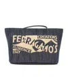 Ferragamo Logo-print Denim Make Up Bag In Black