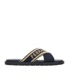 Ferragamo Logo Cross-strap Slippers In Black