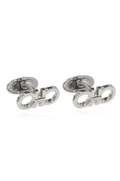 Ferragamo Logo Cufflinks In Silver