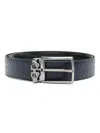 Ferragamo Double Logo-embossed Leather Belt In Blue