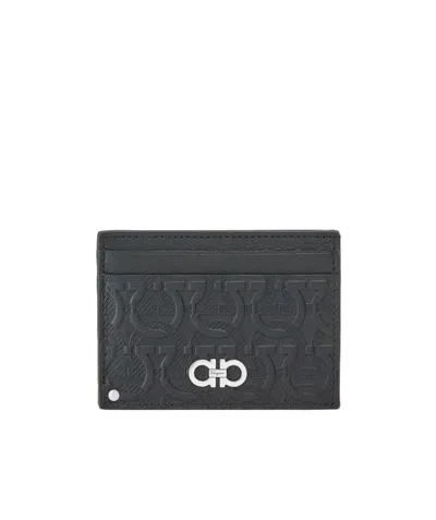 Ferragamo Logo-debossed Leather Cardholder In Black