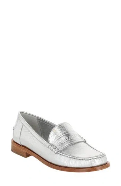 Ferragamo Logo Debossed Loafer In Silver