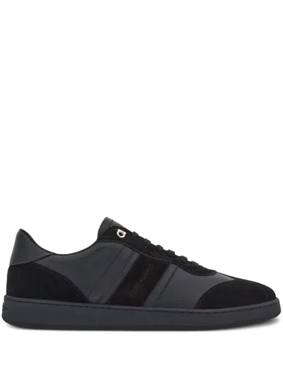 Ferragamo Achille Leather And Suede Sneakers In Black