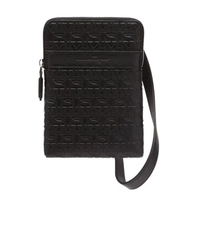 Ferragamo Logo-debossed Messenger Bag In Black